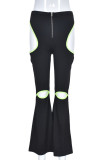 Black Sexy Solid Hollowed Out Regular Mid Waist Speaker Bottoms