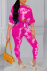 Rose Red Casual Print Patchwork O Neck Half Sleeve Two Pieces