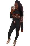 Leopard print adult Casual Fashion Print Two Piece Suits Patchwork Leopard pencil Long Sleeve Two-piece