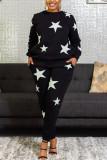 Pink Fashion Casual The stars Printing O Neck Long Sleeve Two Pieces