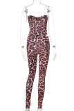 Leopard Print Sexy Print Leopard Split Joint Strapless Sleeveless Two Pieces