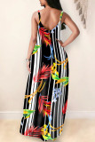 Black Sexy Casual Print Basic Spaghetti Strap Sleeveless Dress