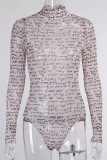 Apricot Sexy Letter Print Split Joint Turtleneck Long Sleeve Two Pieces