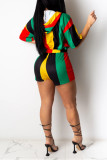 Multicolor Fashion Casual Print Basic Hooded Collar Short Sleeve Two Pieces