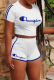 White Casual Print Patchwork O Neck Short Sleeve Two Pieces