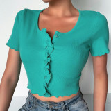 Light Green Fashion Casual Solid Basic O Neck Tops