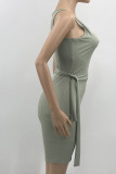 Grey Casual Solid Backless O Neck Sleeveless Skinny Jumpsuits