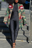 Camouflage Fashion Casual Camouflage Print Sequins Split Joint Turndown Collar Outerwear