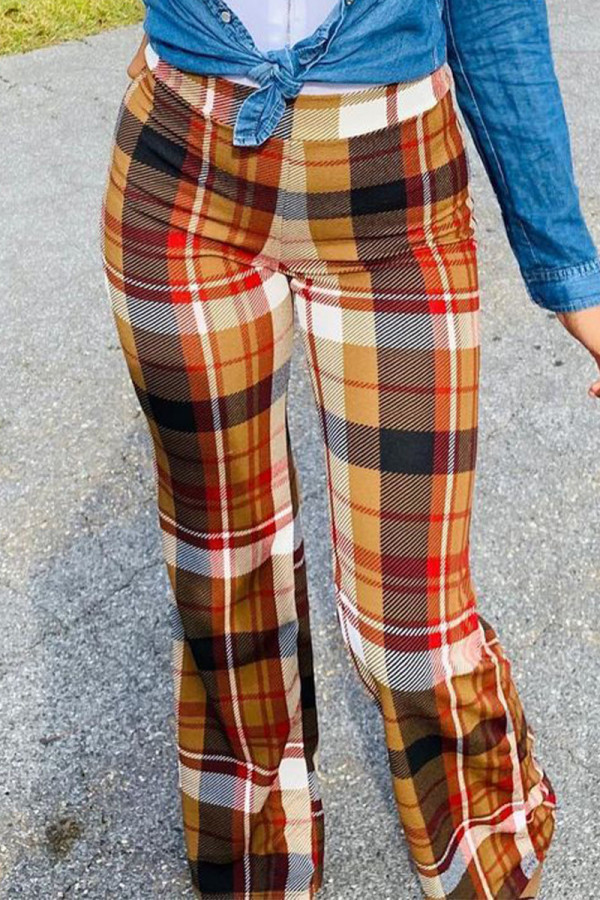 Yellow Street Plaid Boot Cut Mid Waist Bottoms