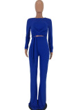 Blue Casual Solid Two Piece Suits Loose Long Sleeve Two-piece Pants Set