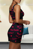 Red Casual Sportswear Print Vests U Neck Sleeveless Two Pieces