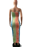 Blue Fashion Sexy Print Backless Spaghetti Strap Sleeveless Dress