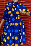 Blue Casual Dot Patchwork Half A Turtleneck Cake Skirt Dresses
