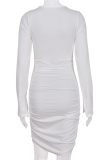 White Sexy Solid Patchwork O Neck Pencil Skirt Dresses