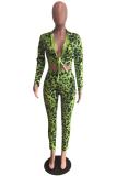 Green adult Lightly cooked Fashion Print Two Piece Suits pencil Long Sleeve