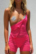 Rose Red Street Solid See-through Spaghetti Strap Regular Jumpsuits