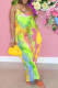 Green Sexy Print Patchwork Spaghetti Strap Straight Dresses