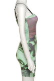 Pink Sexy Print Patchwork Spaghetti Strap Pencil Skirt Dresses
