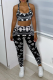 Black Sexy Print Patchwork Square Collar Sleeveless Two Pieces