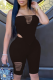 Black Casual Solid Ripped Strapless Sleeveless Two Pieces