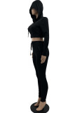Red Fashion Casual Solid Zipper Hooded Collar Long Sleeve Two Pieces
