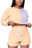 Yellow Fashion adult Ma'am OL contrast color Two Piece Suits Straight Long Sleeve Two Pieces