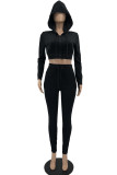 Red Fashion Casual Solid Zipper Hooded Collar Long Sleeve Two Pieces