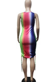 Colour Sexy Casual Print Bandage O Neck Vest Dress