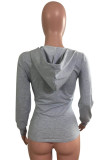 Grey Street Solid Patchwork Hooded Collar Mid Waist Tops