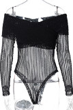 Black Sexy Solid See-through Mesh Off the Shoulder Regular Bodysuits