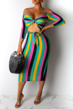 Multicolor Sexy Print Hollowed Out Off the Shoulder Pencil Skirt Dresses