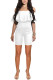 White Fashion street Ruffled Solid Milk. Short Sleeve one word collar Jumpsuits