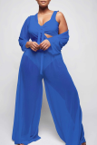 Green Casual Solid Split Joint V Neck Plus Size Jumpsuits