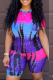 Purple Casual Patchwork Tie-dye O Neck Short Sleeve Two Pieces