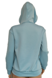 Light Blue Casual Print Patchwork Hooded Collar Tops
