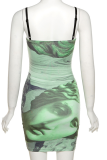 Pink Sexy Print Patchwork Spaghetti Strap Pencil Skirt Dresses