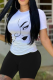 Black And White Casual Print Patchwork O Neck Mid Waist T-Shirts