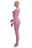Pink Street Solid Patchwork Backless V Neck Long Sleeve Two Pieces