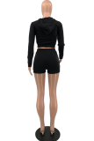 Yellow Sexy Solid Patchwork Hooded Collar Long Sleeve Two Pieces