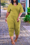 Light Green Fashion Casual Solid Basic V Neck Plus Size Jumpsuits
