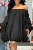 Black Fashion Sexy Solid Backless Off the Shoulder Long Sleeve Dresses