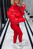 Red Fashion Solid Patchwork O Neck Regular Jumpsuits