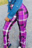Purple Street Plaid Boot Cut Mid Waist Bottoms