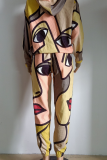 Multicolor Casual Print Patchwork Hooded Collar Long Sleeve Two Pieces