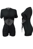 Red Casual Solid Hollowed Out O Neck Skinny Rompers
