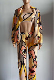 Multicolor Casual Print Patchwork Long Sleeve Two Pieces