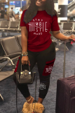 Red Sexy Print Patchwork O Neck Short Sleeve Two Pieces