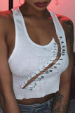 White Street Solid Hollowed Out Patchwork U Neck Tops