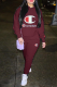 Burgundy Sexy Print Patchwork Hooded Collar Long Sleeve Two Pieces