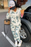 White Casual Print Tie-dye Hooded Collar Long Sleeve Two Pieces